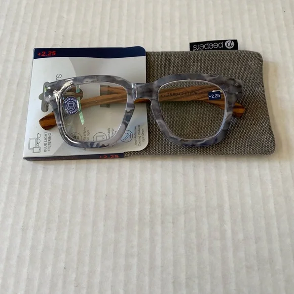 NWT Peepers Still Life Readers 2.25 Chunky Rounded Square Frame Grey Blue Wood - Picture 11 of 13